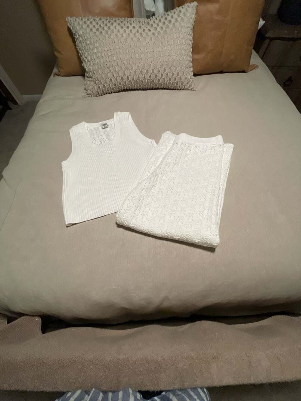 Joie Knit Tank Top and Pants Set Size M White Pointelle 2-Piece